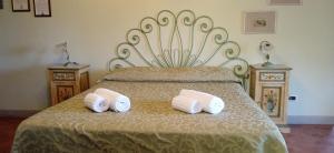 a bed with two pillows and a blanket on top of it at Villa di Corliano Relais all'Ussero in San Giuliano Terme