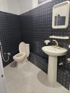 a bathroom with a toilet and a sink at Clifton Rezidor in Karachi