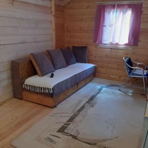 ein Wohnzimmer mit einem Sofa und einem Stuhl in der Unterkunft Vikendica Mijajlović 2 in Kuršumlija