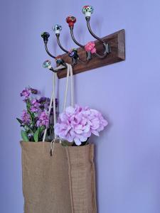a bag hanging on a wall with flowers in it at JALEPA in Muxia