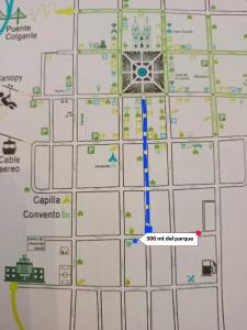 a map of the campus with a blue line at Apartamento turístico jardín Antioquia in Jardin