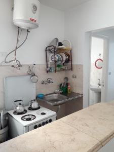 شقة شاطيء النخيل -بالما كورت في الإسكندرية: مطبخ مع موقد ومغسلة