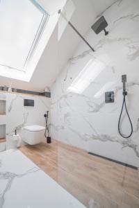 łazienka z prysznicem i toaletą w obiekcie Dom Marina w mieście Mosty