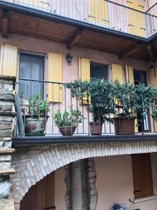 Un balcón con plantas en macetas en un edificio. en Desenzano del Garda Mirella house, en Desenzano del Garda