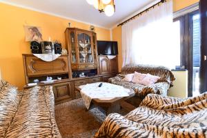 een woonkamer met banken en een tafel bij Ivana in Saborsko