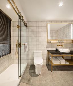 ニューヨークにあるGrayson Hotelのバスルーム(トイレ、シャワー、シンク付)
