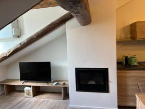 Televízia a/alebo spoločenská miestnosť v ubytovaní BelAbrì - central charme&comfort -mansarde e appartamento