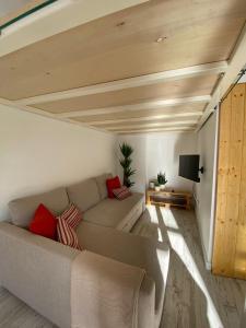 a living room with a couch and a tv at 7 Trevos Houses A in Santiago do Cacém