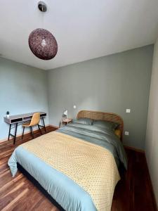 ein Schlafzimmer mit einem Bett und einem Schreibtisch. in der Unterkunft Casa Zola - Magnifique T3 Climatisé - Centre Ville in Brive-la-Gaillarde
