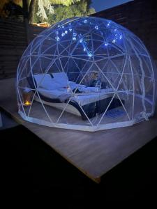 an igloo with a bed inside of it on a table at Bulle insolite Fréjus in Fréjus