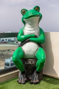 a statue of a frog sitting on a rock at LOLA'S HOME in Cotillo