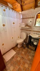 uma casa de banho com um WC e um lavatório em Cabañas del Rosario em Puerto Santa Cruz