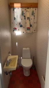 a bathroom with a toilet and a sink at Lofoten Red Villa in Laupstad +27 photos