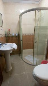 La salle de bains est pourvue d'une douche, d'un lavabo et de toilettes. dans l'établissement L&Y Punta Cana Beach Apartament, à Punta Cana