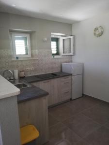 a kitchen with a sink and a refrigerator at Apartments and rooms with parking space Zavala, Hvar - 128 in Jelsa