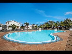 a large swimming pool with blue water and palm trees at VILLA HELEN in Playa Blanca