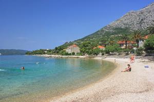 a group of people swimming in the water on a beach at Apartment Orebic 10256b in Orebić