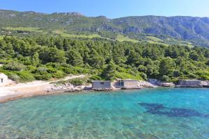 an aerial view of a beach with blue water at Holiday house with a parking space Dingac - Pristranj, Peljesac - 660 in Trstenik