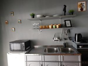 La cuisine est équipée d'un évier et d'un four micro-ondes. dans l'établissement Mila Studio, à Bač