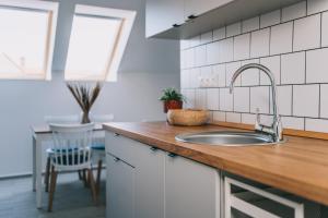 Kuchyň nebo kuchyňský kout v ubytování Kardamom Studio Apartman