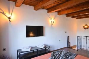 1 dormitorio con 1 cama y TV en la pared en Marand Villas, en Bansko