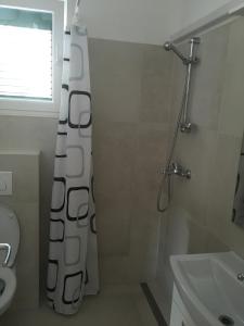 a bathroom with a shower and a toilet and a sink at Apartman ENA in Ivan Dolac