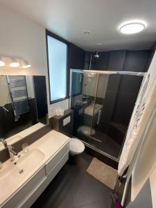 a bathroom with a sink and a toilet and a shower at Appartement Nice Promenade in Nice