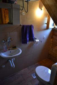 a bathroom with a white sink and a toilet at Drinski dragulj in Višegrad