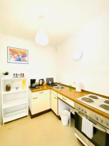 a kitchen with a sink and a stove in it at HannoverMesseApartment 2 bedroom in Hannover