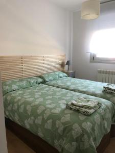 a bedroom with a bed with a green comforter at TÍA NANDUCA in Liencres