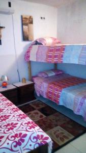 a bedroom with two bunk beds and a rug at Green Sea Villa Helen Inn, Kilometer 4 Circunvalar in La Loma