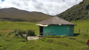 a small hut with a grass roof in a field at Hacienda Yanahurco in Del Salitre