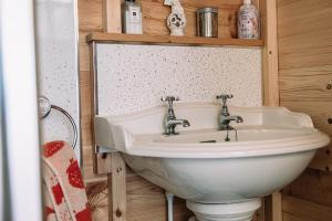 a bathroom with a sink and a toilet at Appleblossom Yurt in Alkborough