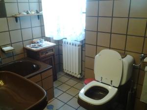 a bathroom with a toilet and a sink and a tub at B&B Casa Villa Siviglia in Marliana
