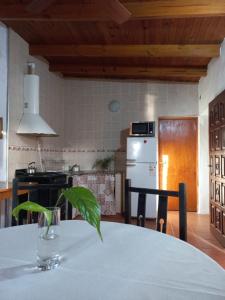 特爾馬斯德里奧翁多的住宿－casa de fin de semana，厨房里摆放着花瓶的桌子