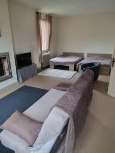 a room with two beds and a fireplace at 2 chambres indépendantes dans Maison de maitre in Carmaux