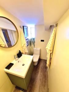 łazienka z umywalką, lustrem i toaletą w obiekcie Sky level Loft Sierra Nevada w mieście Sierra Nevada