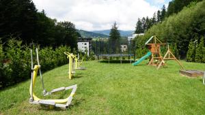 a yard with a playground with a slide and swings at Czarodziejska Góra Kozubnik Daglezja in Porąbka