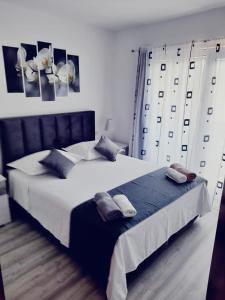 um quarto com uma cama grande com duas almofadas em Apartman Lucy em Hvar