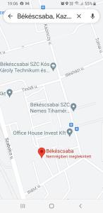 une capture d'écran de l'application Google Maps avec un cœur rouge dans l'établissement Alex Apartman, à Békéscsaba
