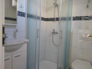 ein Bad mit einer Dusche, einem WC und einem Waschbecken in der Unterkunft Rooms with WiFi Vis - 8905 in Vis