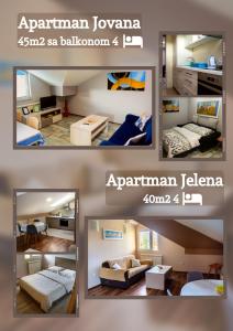een collage van vier foto's van een kamer bij Apartmani Janjic in Banja Luka
