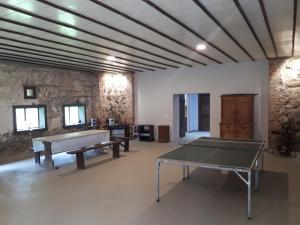 una sala de ping pong con una mesa de ping pong. en Brīvdienu Māja Brenguļos en Brenguli