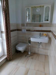 a bathroom with a sink and a toilet at Samoa in Hoppegarten