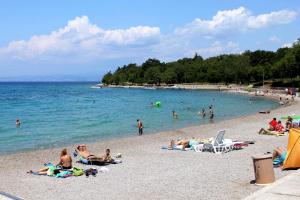 a group of people on a beach near the water at Double Room Njivice 17010a in Njivice