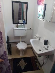 a small bathroom with a toilet and a sink at BohippienJBAY in Jeffreys Bay