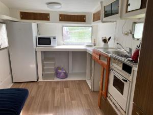 a small kitchen with a sink and a stove at Wilsons Prom Views - Prom View Shack 