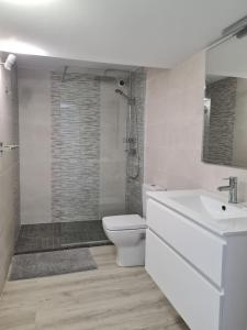 アンダイエにあるAppartement avec cuisine et grande piscine chaufféeのトイレ、洗面台、シャワー付きのバスルーム +48枚の写真