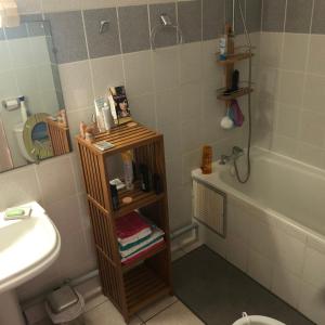 a bathroom with a sink and a toilet and a tub at appartement des aigrettes saint gilles les bains in Saint-Gilles les Bains