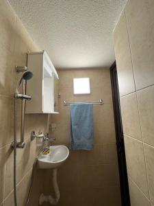 a bathroom with a sink and a blue towel at Green Hills II by Rent a car MI in Podgorica +21 photos